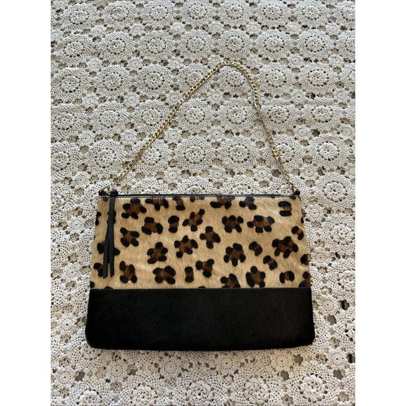 Chicos Calf Hair Leopard Print Purse Gold Chain Strap - Picture 1 of 10
